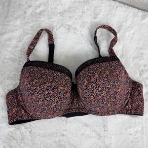 Cacique Smooth Balconette Bra Orange Black Floral‎ Lined Cup Underwire 42C 42 C